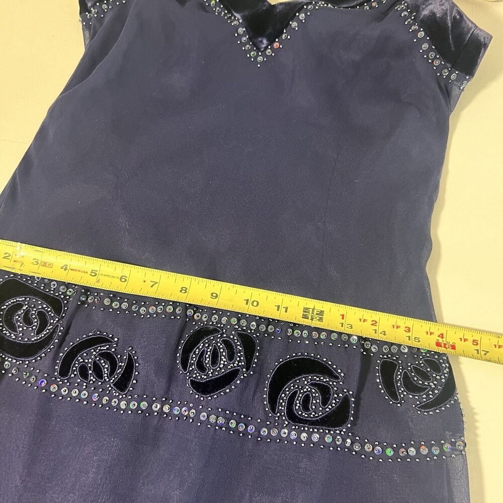 Vintage Nine West Silk Dress Size 6 Blue Beaded HOCO Formal Event Y2K Fairy - Picture 5 of 7